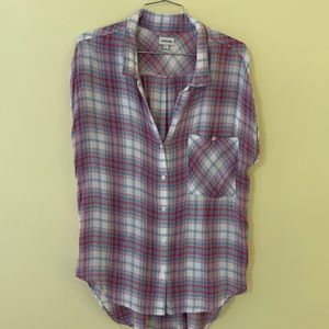 Light Pink/ Blue Plaid Short Sleeve Button Down
